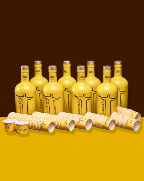 Kit 8 Garrafas + Pack de Copos de Shot Biodegradável c/ 100un - Bananinha Carioca